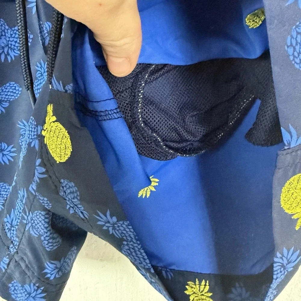 Tommy Hilfiger Men's Swim Trunks Blue Yellow Pineapples Tropical Resort Beach XL